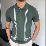 Men's Polo Shirt Manufacturer - Green Striped Slim Fit Knitted