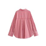 Women's Shirt Manufacturer - Vintage Long Sleeve Linen Blend Stripe Casual Chic