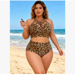 Bikini Set Manufacturer - Split Leopard Print Plus Size
