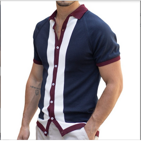 Men's Polo Shirt Manufacturer - Single Breasted Patchwork Slim Knit