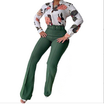 Women's Casual Suit Manufacturer - Printed Stand Collar Shirt & Wide Leg Pants