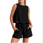 Women's Two-Piece Set Manufacturer - Sleeveless Top with Shorts & Pants