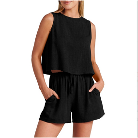Women's Two-Piece Set Manufacturer - Sleeveless Top with Shorts & Pants