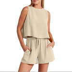 Women's Two-Piece Set Manufacturer - Sleeveless Top with Shorts & Pants