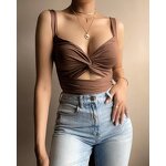 Camisole Vest Top Manufacturer - Twisted Elastic Tie Up V-Neck Open Back