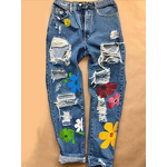 Jeans Manufacturer - Printed Distressed High Waist Straight Through
