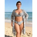 Bikini Set Manufacturer - Three-Piece Set Plus Size Split Print