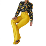 Women's Casual Suit Manufacturer - Printed Stand Collar Shirt & Wide Leg Pants