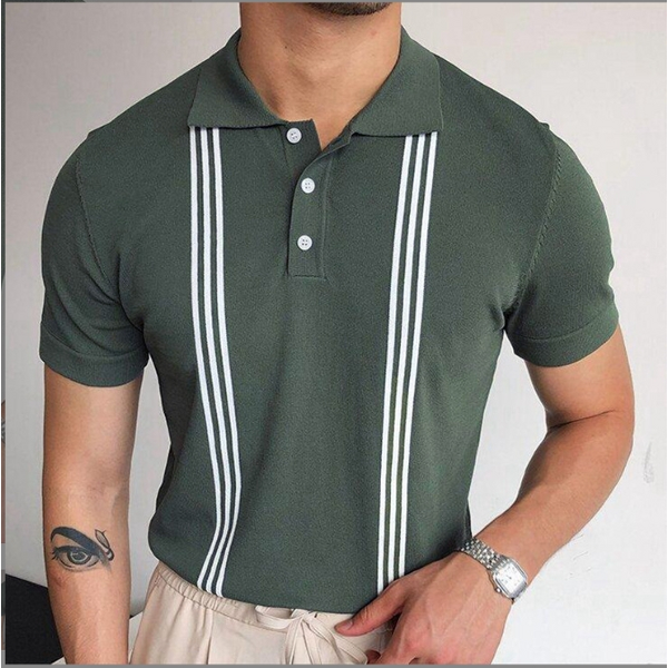 Men's Polo Shirt Manufacturer - Green Striped Slim Fit Knitted