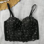 Suspender Top Manufacturer - Lace Shiny Diamond Studded Bead Short Sexy