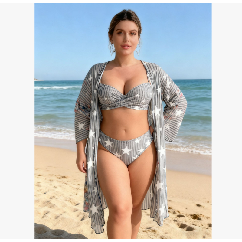 Bikini Set Manufacturer - Three-Piece Set Plus Size Split Print