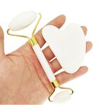 Jade Roller Gua Sha Set - Real Crystal Face Facial Massager with Box