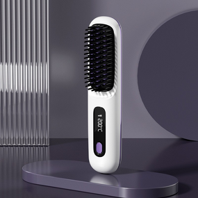 Hair Straightening Comb - Professional USB Rechargeable Cordless Detangling Brush