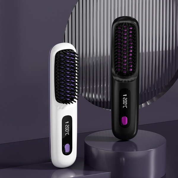 Hair Straightening Comb - Professional USB Rechargeable Cordless Detangling Brush