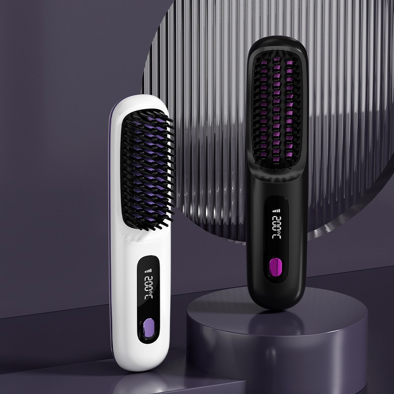 Hair Straightening Comb - Professional USB Rechargeable Cordless Detangling Brush
