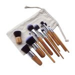 11pcs Bamboo Makeup Brushes - Natural Vegan Synthetic Hair with Cotton Pouch
