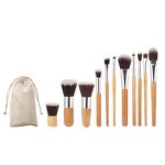 11pcs Bamboo Makeup Brushes - Natural Vegan Synthetic Hair with Cotton Pouch