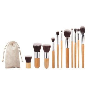 11pcs Bamboo Makeup Brushes - Natural Vegan Synthetic Hair with Cotton Pouch