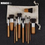 11pcs Wooden Makeup Brushes - Makeup Tools Set With Dust Storage Bag