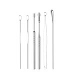 Ear Wax Pick Tools Set - Travelling Size Silver 6pcs Stainless Steel Cleanser