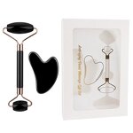 Black Jade Roller Gua Sha Set - Skincare Crystals Face Lifting Massage Tool