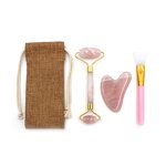 Rose Quartz Roller Gua Sha Set - Anti Aging Facial Kit Box and Pouch