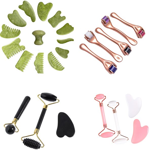 Green Jade Roller Gua Sha Kit - OEM ODM Facial Massage Skin Care Tool Set