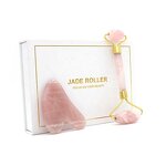 Rose Quartz Roller Gua Sha Set - Anti Aging Facial Kit Box and Pouch