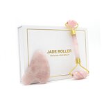 Rose Quartz Roller Gua Sha Set - Anti Aging Facial Kit Box and Pouch