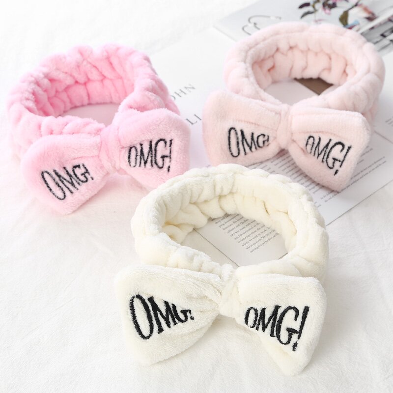 Headbands Manufacturer - OMG Bow Wash Face Turban Elastic Coral Fleece for Women