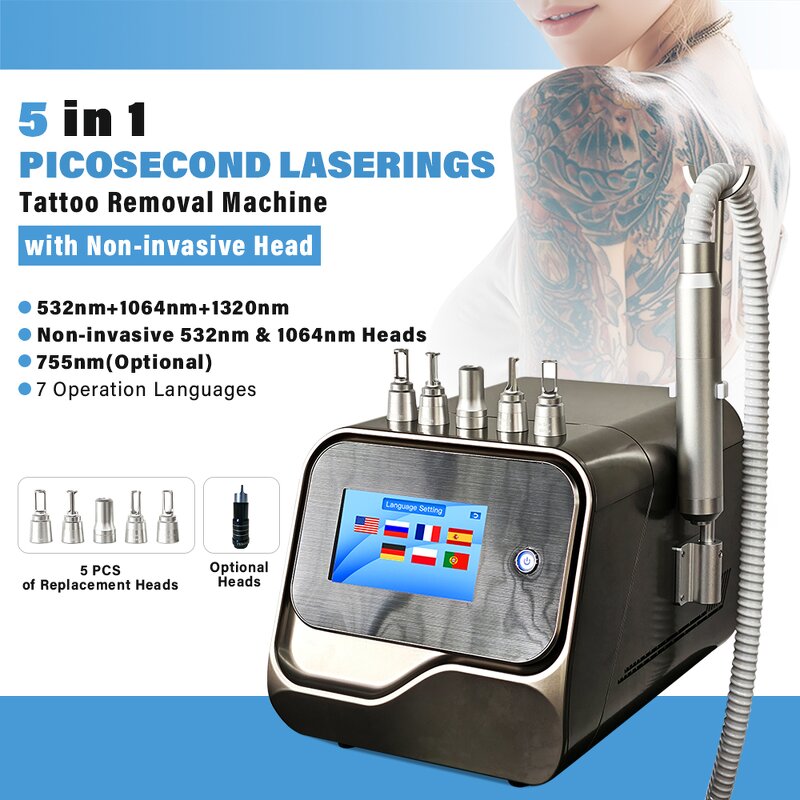 5 in 1 Picosecond Laser Machine - Portable Blackhead Tattoo Removal 7 Languages Non-invasive