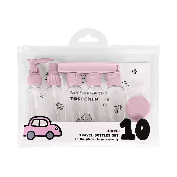 Travel Bottle Kit - 10Pcs Plastic with Folding Hair Brush Toiletries Makeup Bag