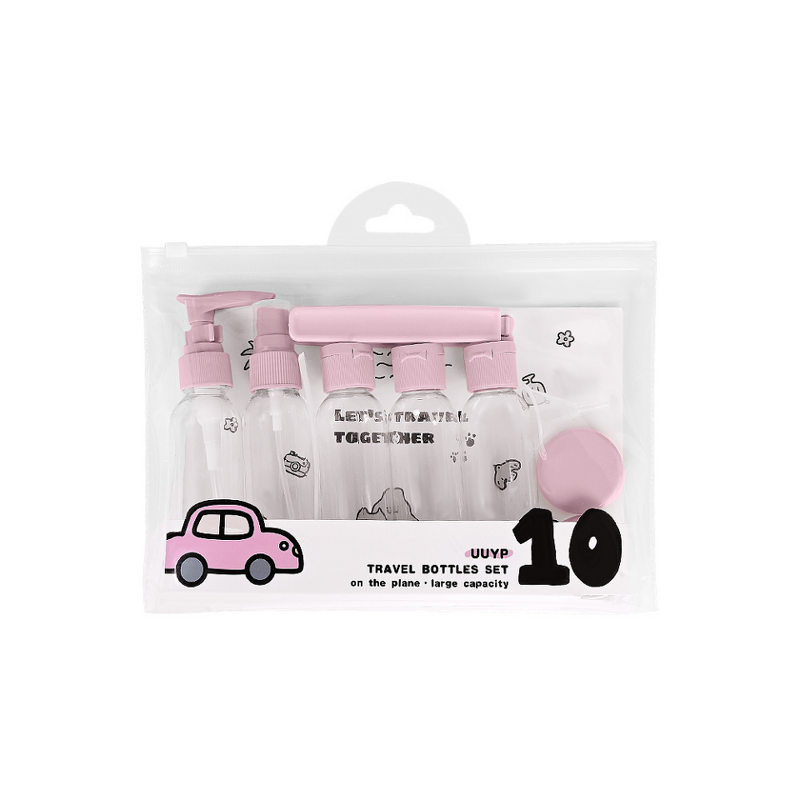 Travel Bottles Kit - 10pcs Containers Toiletries Makeup with Bag Folding Brush