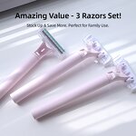 Facial Hair Razor Set - Women's Reusable 3-Piece Stainless Steel Triple Blade Holder