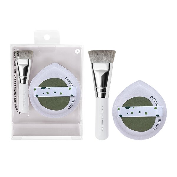 Face Cosmetic Puffs - Stock 2Pcs Powder Foundation Sponge Plastic Handle Custom Package