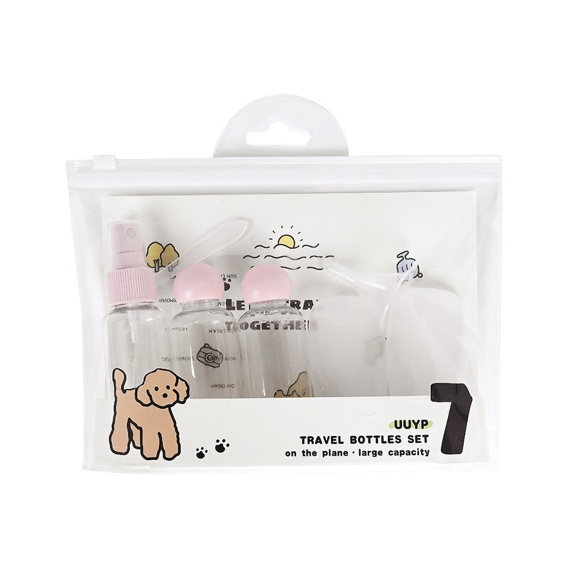 Travel Accessories Set - 7Pcs Plastic Squeezable Flip Cap Shampoo Lotion Bottles