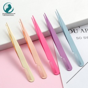 Eyelash Tweezers Manufacturer - Wholesale Slanted Tip with Comb