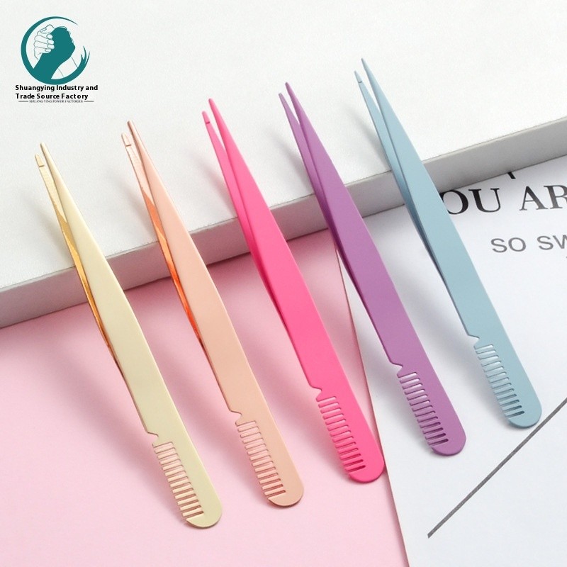 Eyelash Tweezers Manufacturer - Wholesale Slanted Tip with Comb