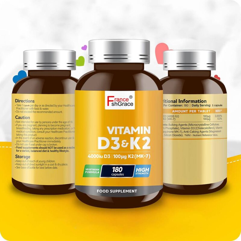 Vitamin D3 K2 Capsules - Immunity Bone Health Support Supplement for Adults