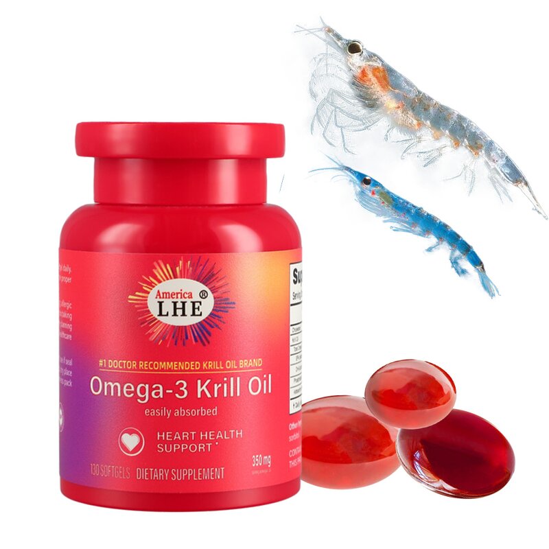 Krill Oil Softgels - 350mg Omega 3 130 Count Brain Function Support for Adults