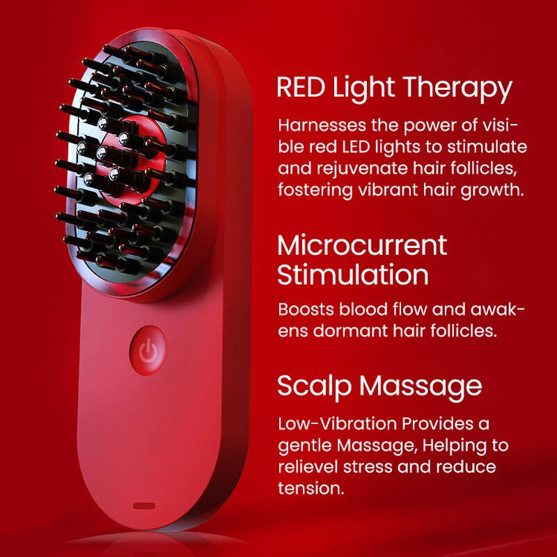 Scalp Hair Care Comb - Red Light Therapy Microcurrent Warming Massage Oil Applicator