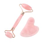 Rose Quartz Roller Gua Sha - Natural Crystal Facial Skin Care Massage Set