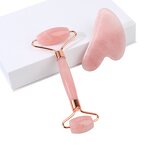 Rose Quartz Roller Gua Sha - Natural Crystal Facial Skin Care Massage Set
