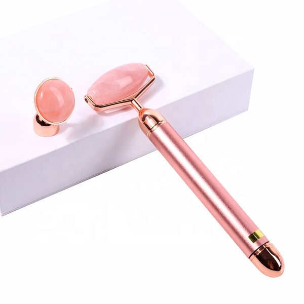 Electric Rose Quartz Roller - Natural Crystal Vibrating Facial Massage Product