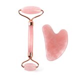 Rose Quartz Roller Gua Sha - 2 in 1 Custom Logo Crystal Facial Massager Set