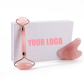 Rose Quartz Roller Gua Sha - 2 in 1 Custom Logo Crystal Facial Massager Set