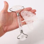 Rose Quartz Roller Gua Sha - 2 in 1 Custom Logo Crystal Facial Massager Set