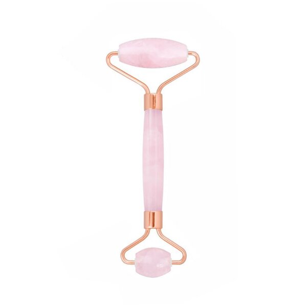 3D Rose Quartz Roller - Noiseless Genuine Pink Stone Facial Massager Tool
