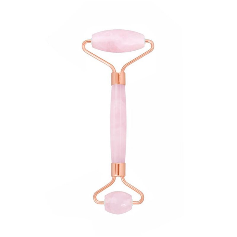 3D Rose Quartz Roller - Noiseless Genuine Pink Stone Facial Massager Tool