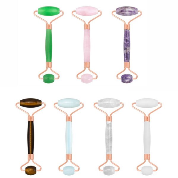 Jade Roller Gua Sha Set - Raw Facial Massage Kit with Storage Box